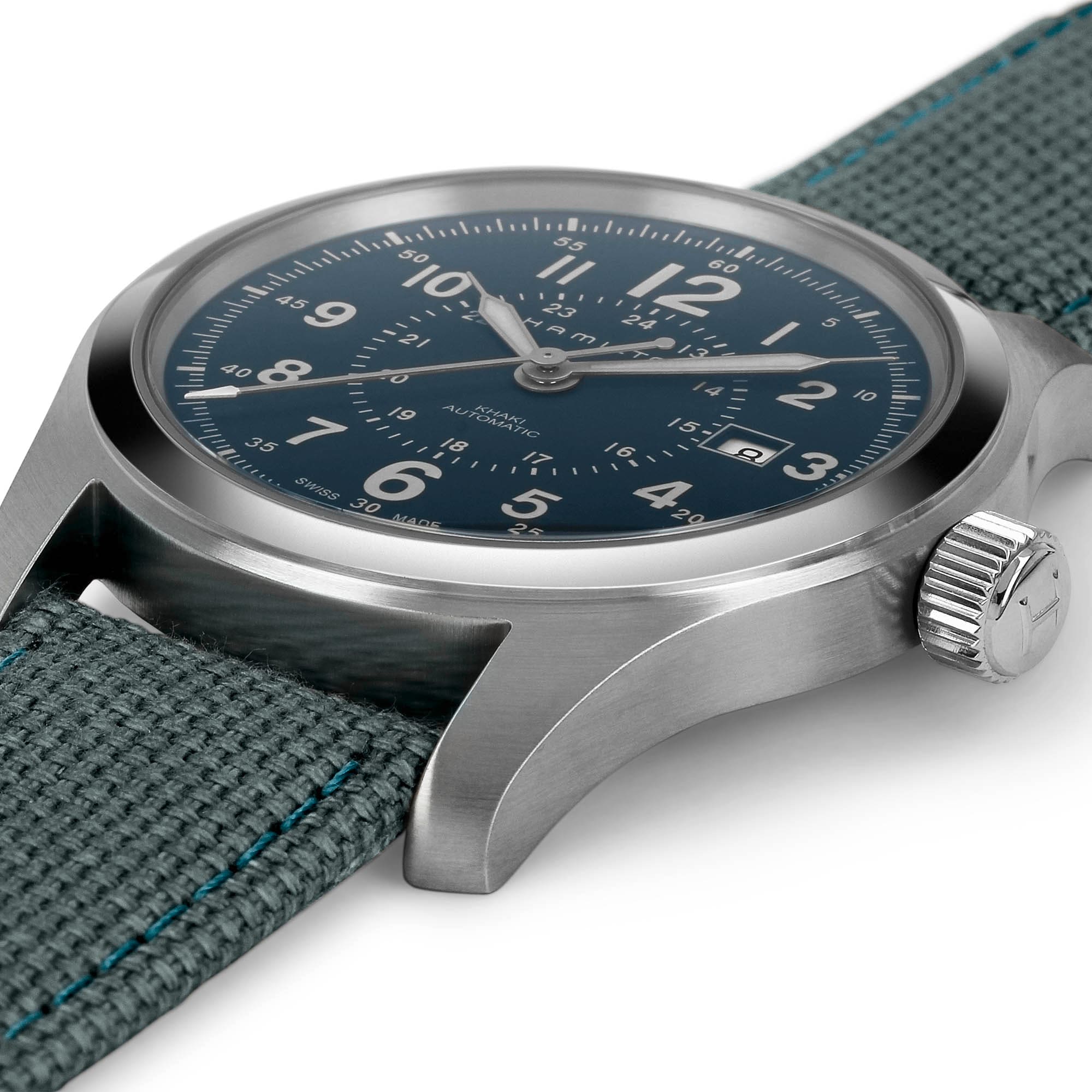 Hamilton khaki field hot sale blue dial automatic